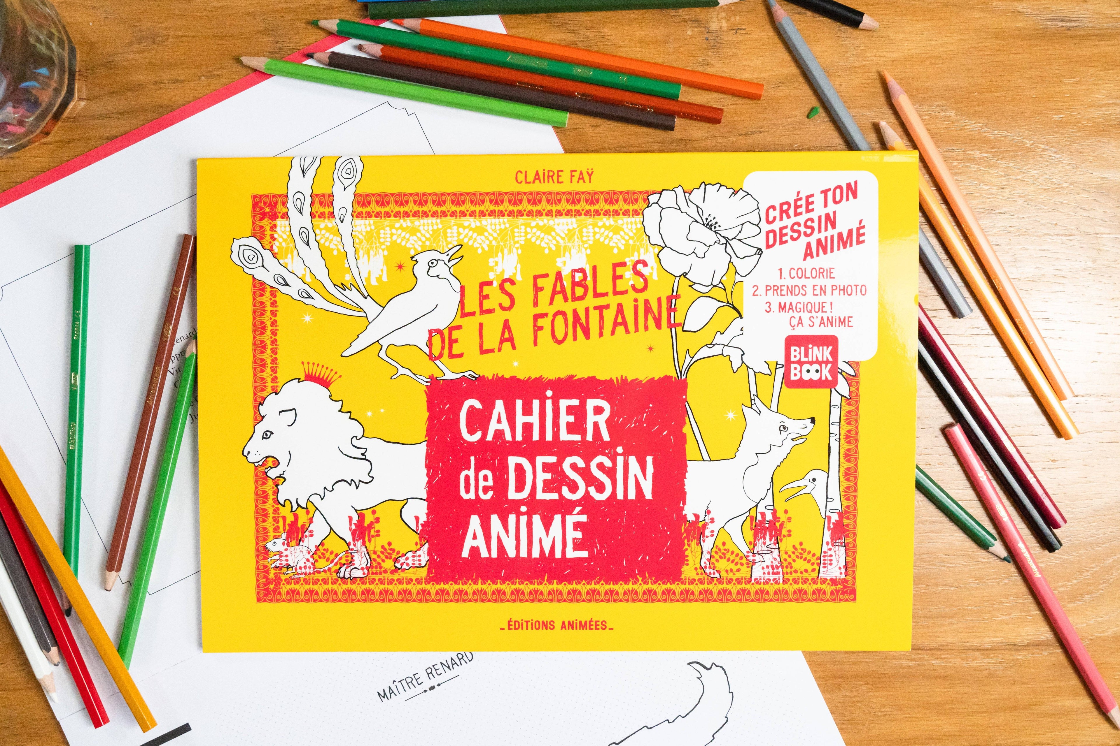 Livre Les Fables de La Fontaine du Coffret Contes BlinkBook, cahier de dessin animé à colorier et animer via application pour enfants 6-10 ans.