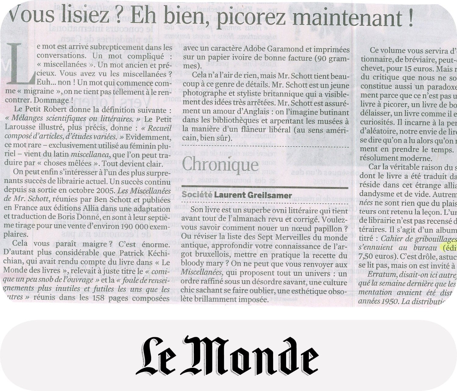 Un Cahier drôle, astucieux et léger pour Le Monde