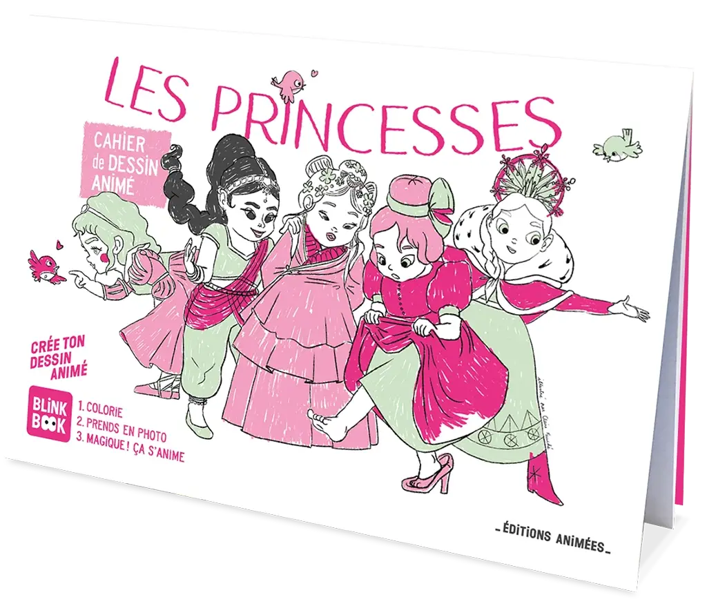 Couverture du livre Les Princesses - BlinkBook | Cahier de Dessin Animé avec illustrations de princesses à colorier pour enfants de 3 à 9 ans.