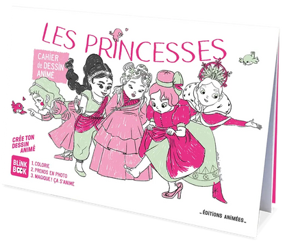 Couverture du livre Les Princesses - BlinkBook | Cahier de Dessin Animé avec illustrations de princesses à colorier pour enfants de 3 à 9 ans.